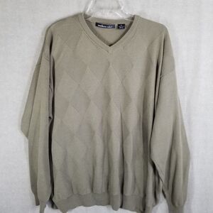 Vintage Northern Isles Men's 2XL Sweater Olive Green V-Neck‎ Argyle Textured